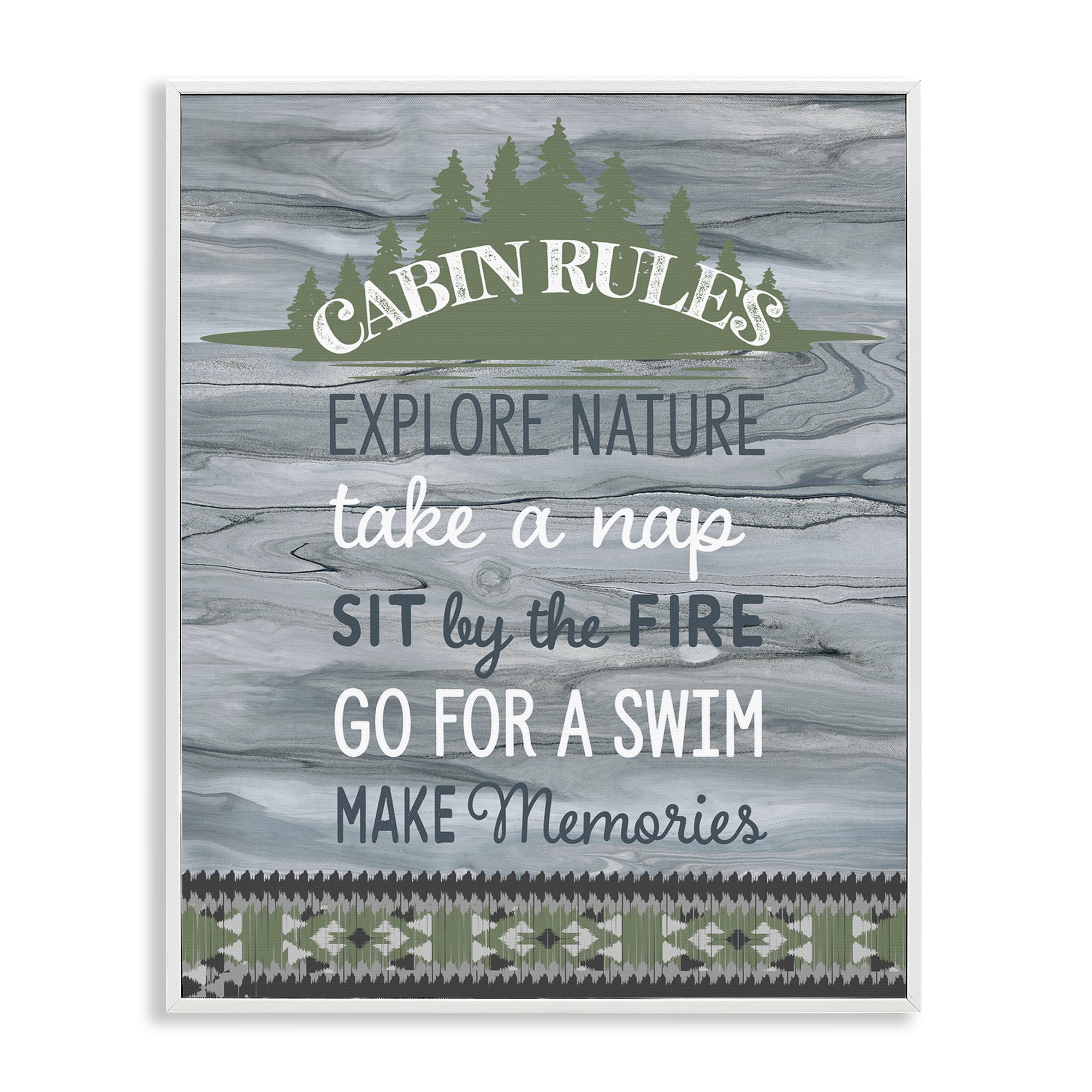 Stupell Industries Cabin Rules with Rustic Pattern Text & Numbers Painting White Framed Art Print Wall Art, 11 x 14