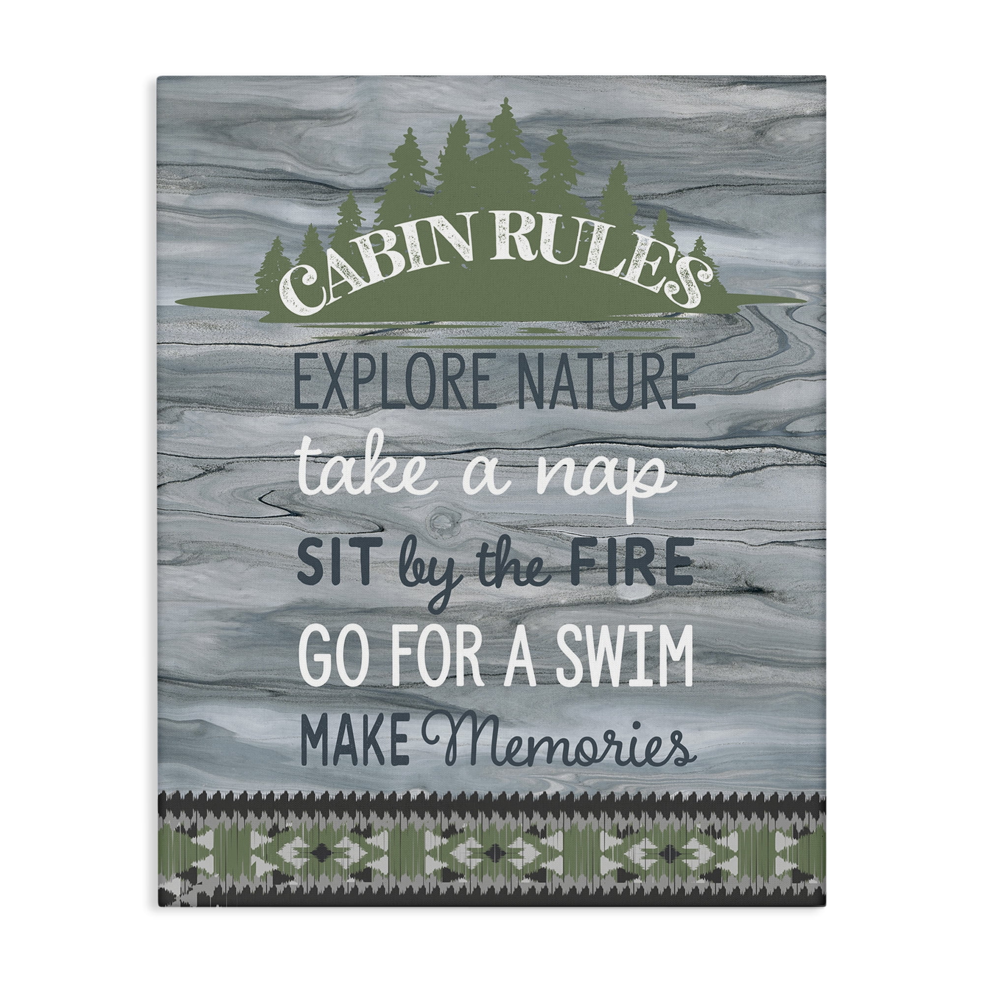 Stupell Industries Cabin Rules with Rustic Pattern Text & Numbers Painting Wrapped Canvas Art Print Wall Art, 30 x 40