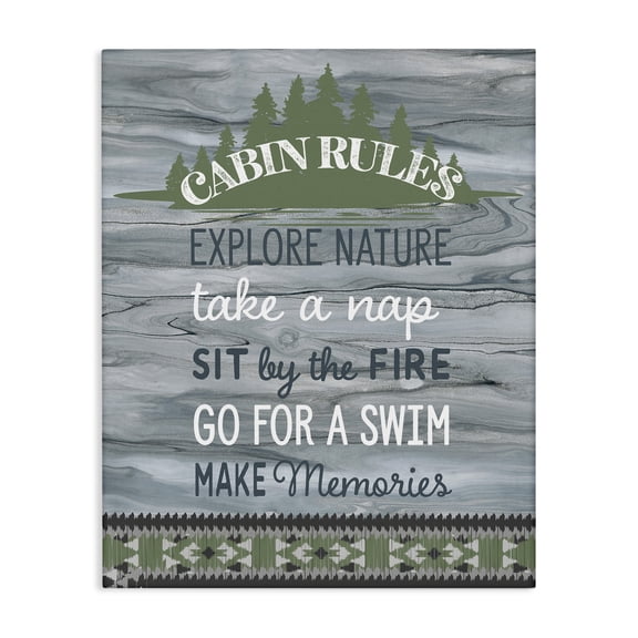 Stupell Industries Cabin Rules with Rustic Pattern Text & Numbers Painting Wrapped Canvas Art Print Wall Art, 36 x 48