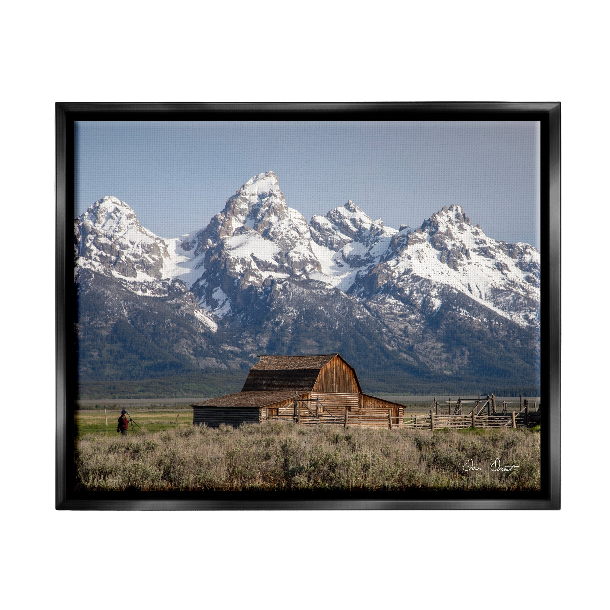Stupell Industries Cabin & Snowy Peaks Landscape Photography Black Floater Framed Canvas Art Print Wall Art, 31 x 25