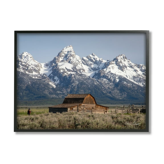 Stupell Industries Cabin & Snowy Peaks Landscape Photography Black Framed Art Print Wall Art, 14 x 11