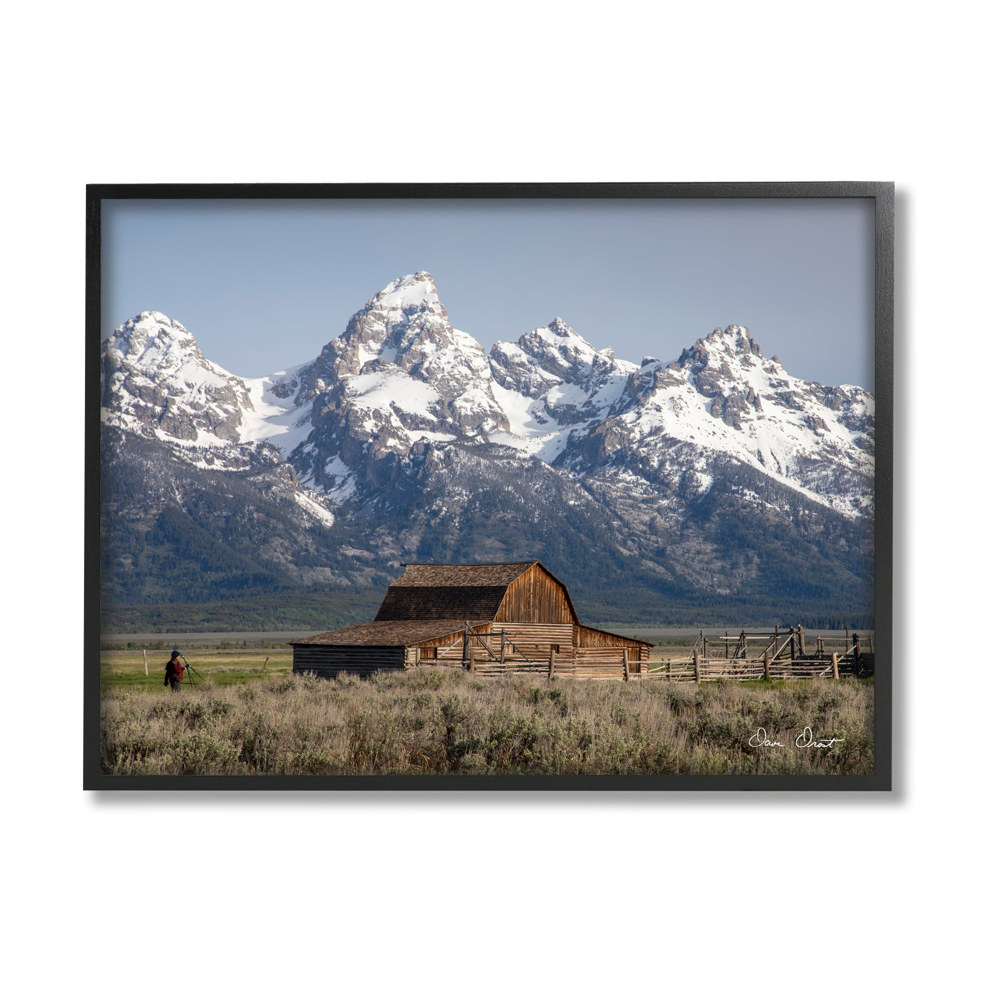 Stupell Industries Cabin & Snowy Peaks Landscape Photography Black Framed Art Print Wall Art, 20 x 16