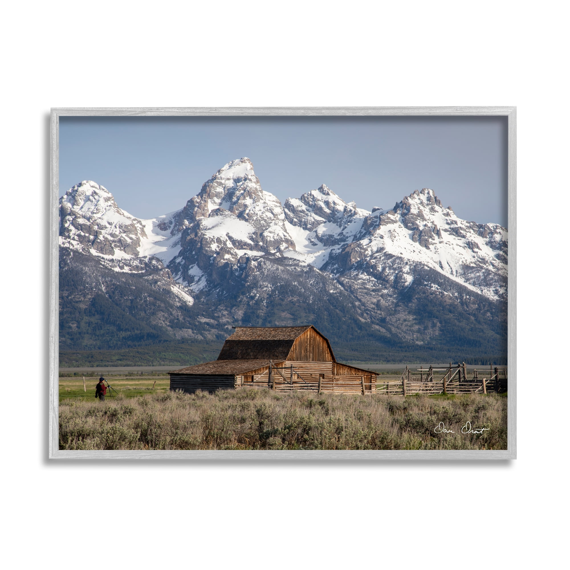 Stupell Industries Cabin & Snowy Peaks Landscape Photography Gray Framed Art Print Wall Art, 20 x 16