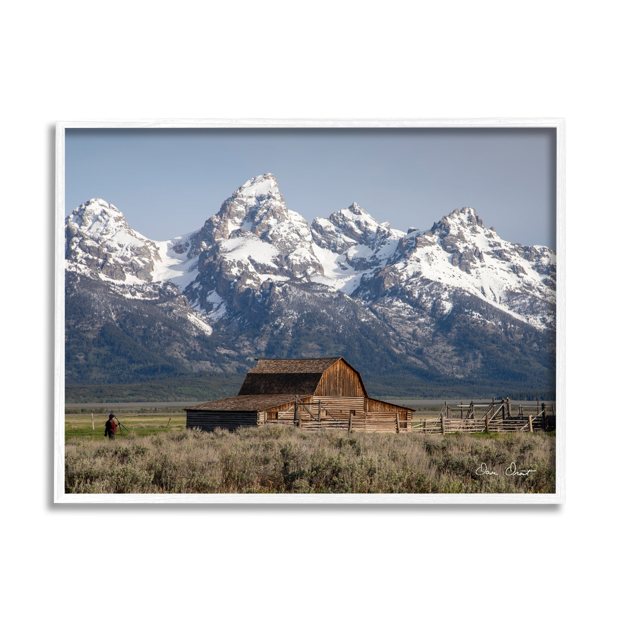 Stupell Industries Cabin & Snowy Peaks Landscape Photography White Framed Art Print Wall Art, 14 x 11
