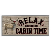 Stupell Industries Cabin Time Phrase with Deer Animals & Insects Painting Black Framed Art Print Wall Art, 24 x 10