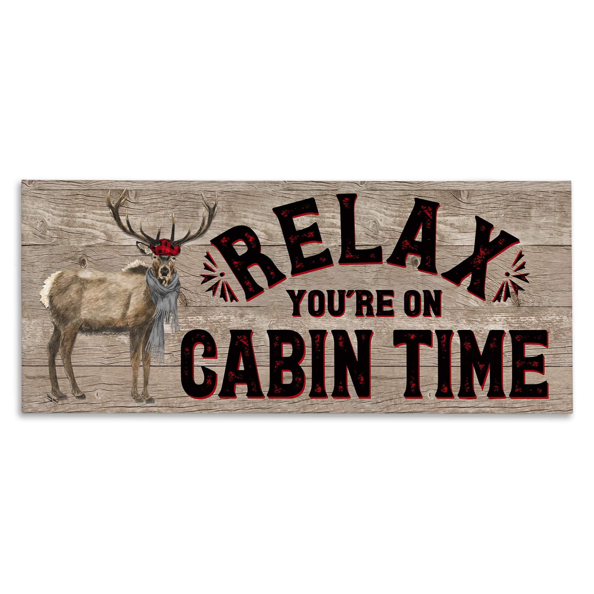 Stupell Industries Cabin Time Phrase with Deer Animals & Insects Painting Gallery Wrapped Canvas Art Print Wall Art, 30 x 13