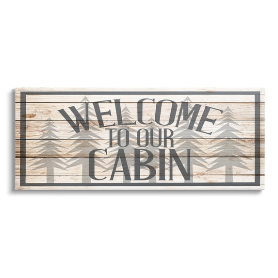 Stupell Industries Cabin Welcome Sign Rustic Pine Trees Text Design, 24 x 10, Design by Kim Allen