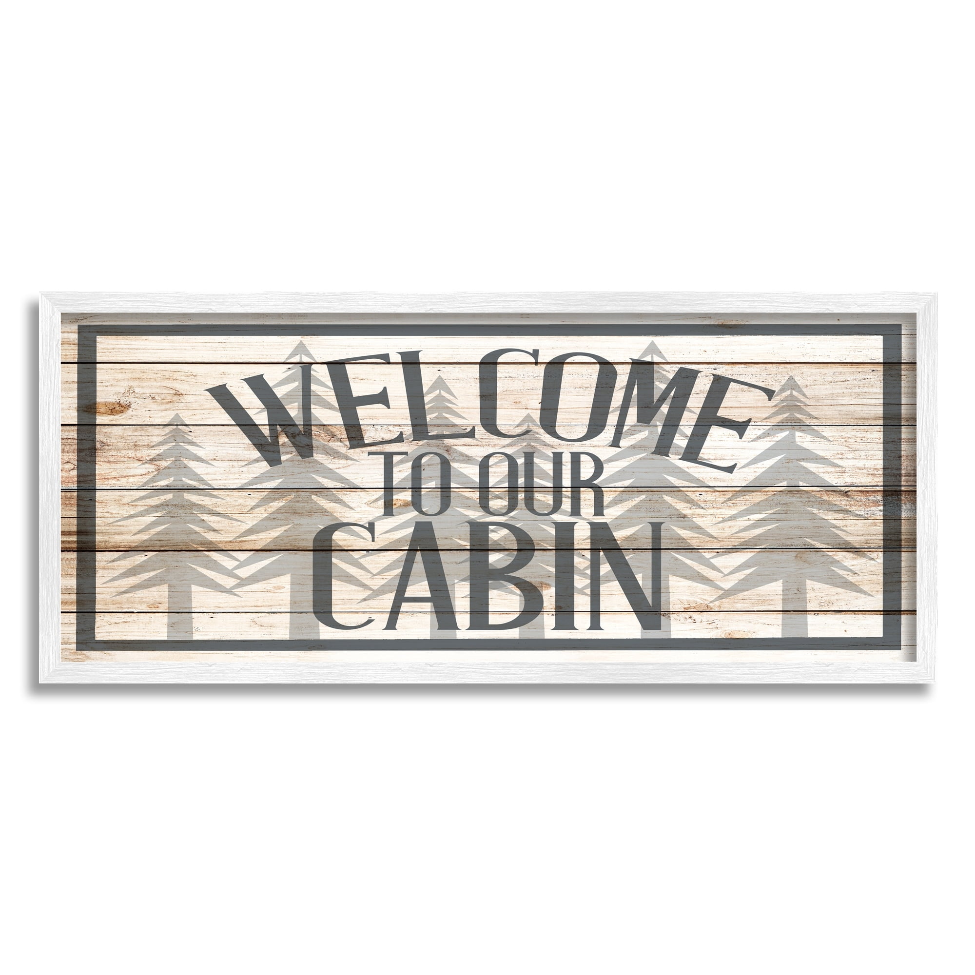 Stupell Industries Cabin Welcome Sign Rustic Pine Trees Text Design, 24 x 10, Design by Kim Allen