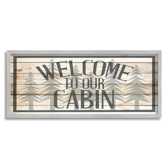 Stupell Industries Cabin Welcome Sign Rustic Pine Trees Text Design, 24 x 10, Design by Kim Allen