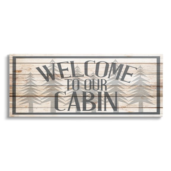 Stupell Industries Cabin Welcome Sign Rustic Pine Trees Text Design, 40 x 17, Design by Kim Allen