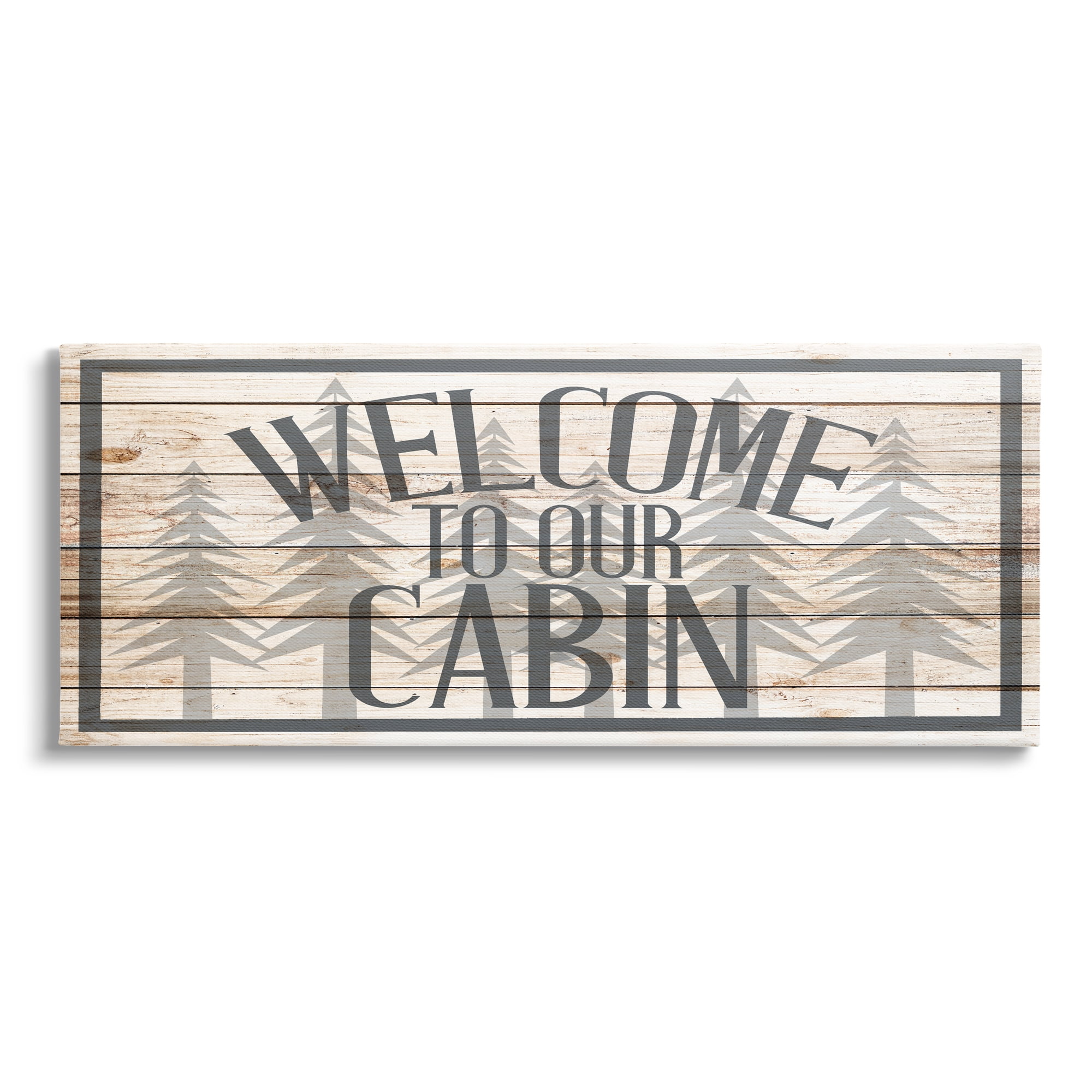 Stupell Industries Cabin Welcome Sign Rustic Pine Trees Text Design Cabin Painting Gallery-Wrapped Canvas Print Wall Art, 30 x 13, Design by Kim Allen