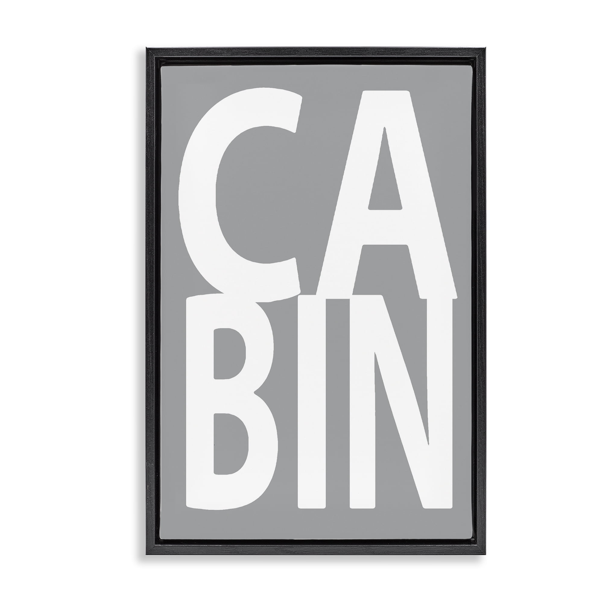 Stupell Industries Cabin Word on Grey Typography Painting Black Floater Framed Art Print Wall Art, 21 x 31