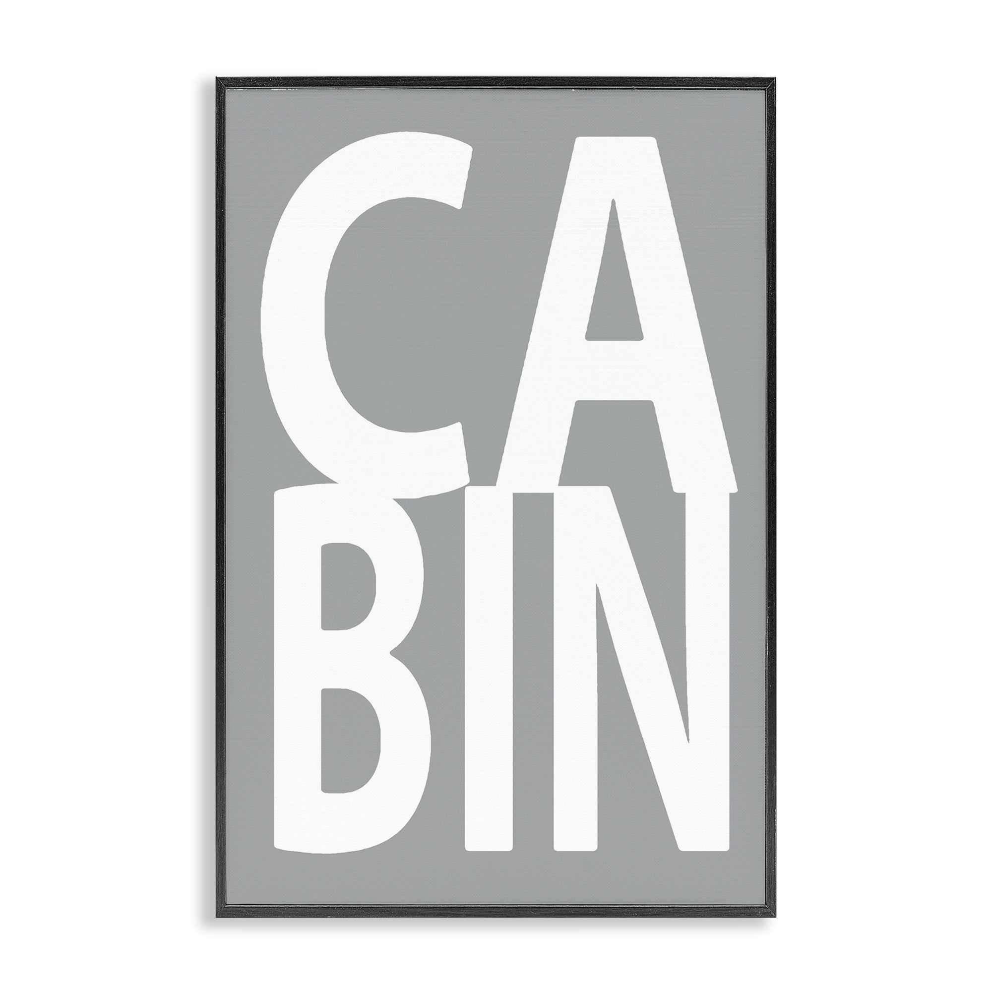 Stupell Industries Cabin Word on Grey Typography Painting Black Framed Art Print Wall Art, 12 x 18