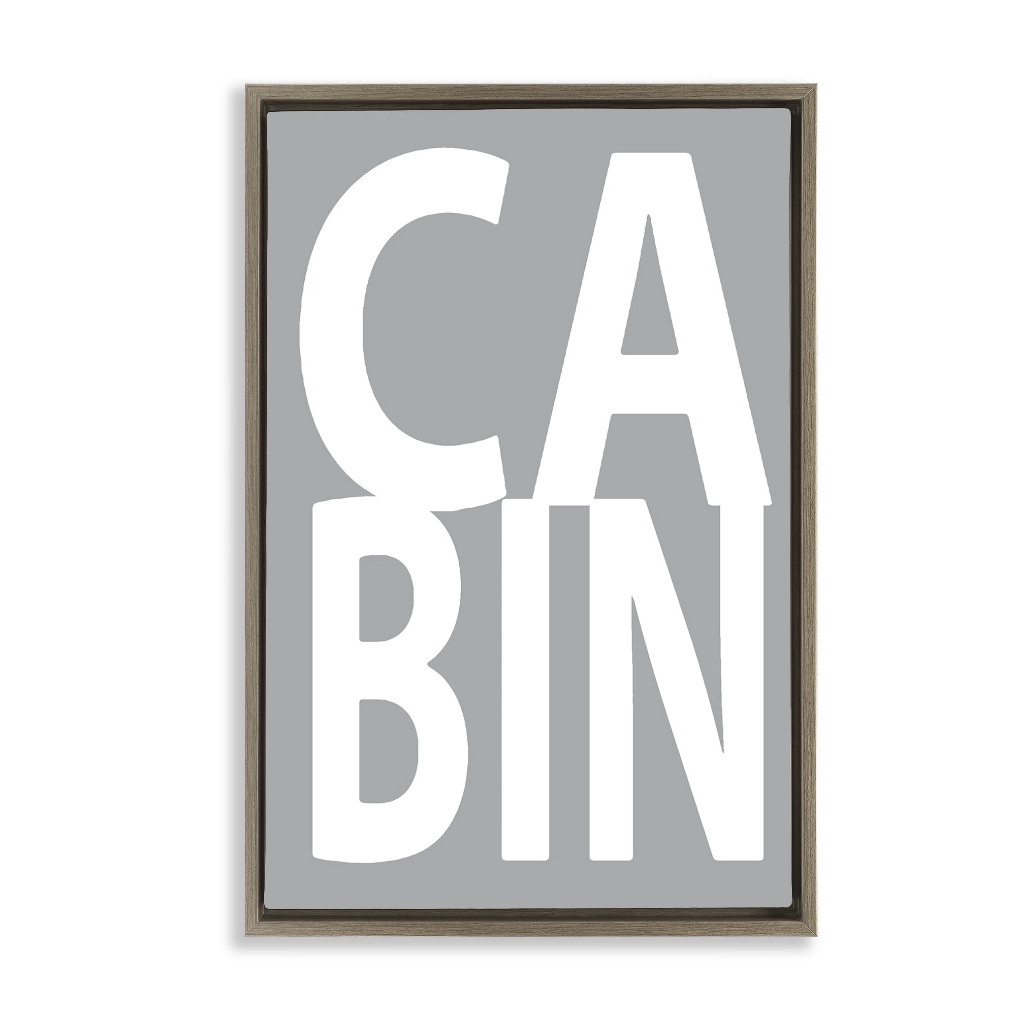 Stupell Industries Cabin Word on Grey Typography Painting Brown Floater Framed Art Print Wall Art, 17 x 25