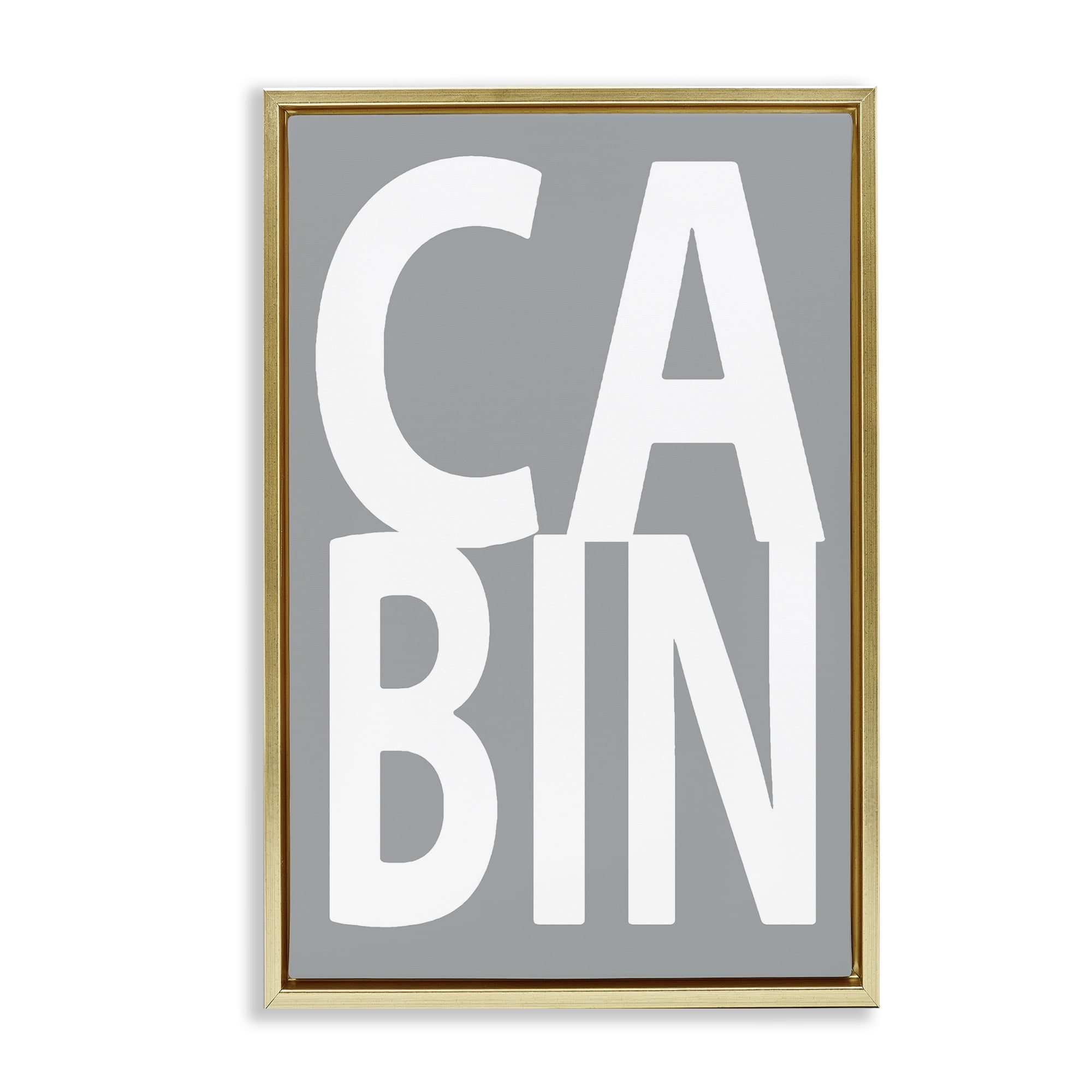 Stupell Industries Cabin Word on Grey Typography Painting Gold Floater Framed Art Print Wall Art, 21 x 31