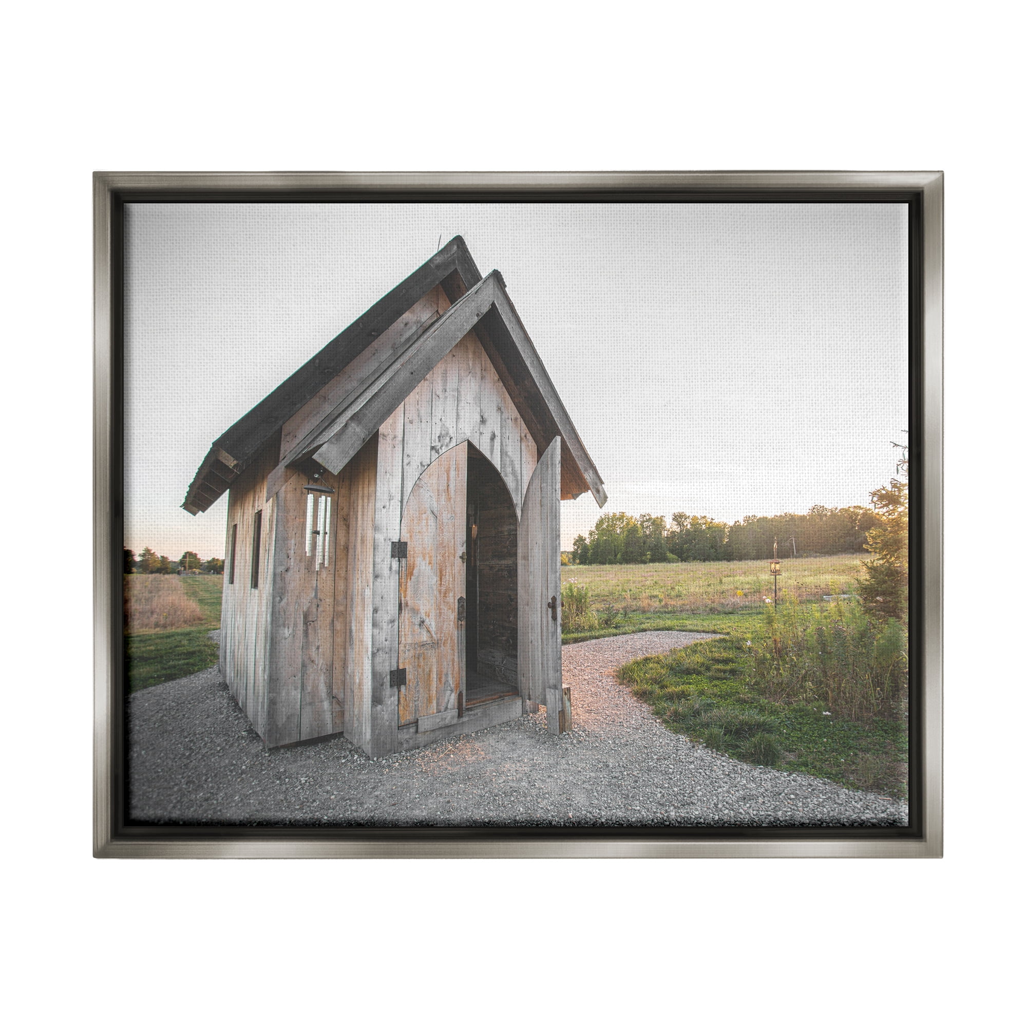 Stupell Industries Cabin at Sunset Nature Photography Gray Floater Framed Art Print Wall Art, 31 x 25