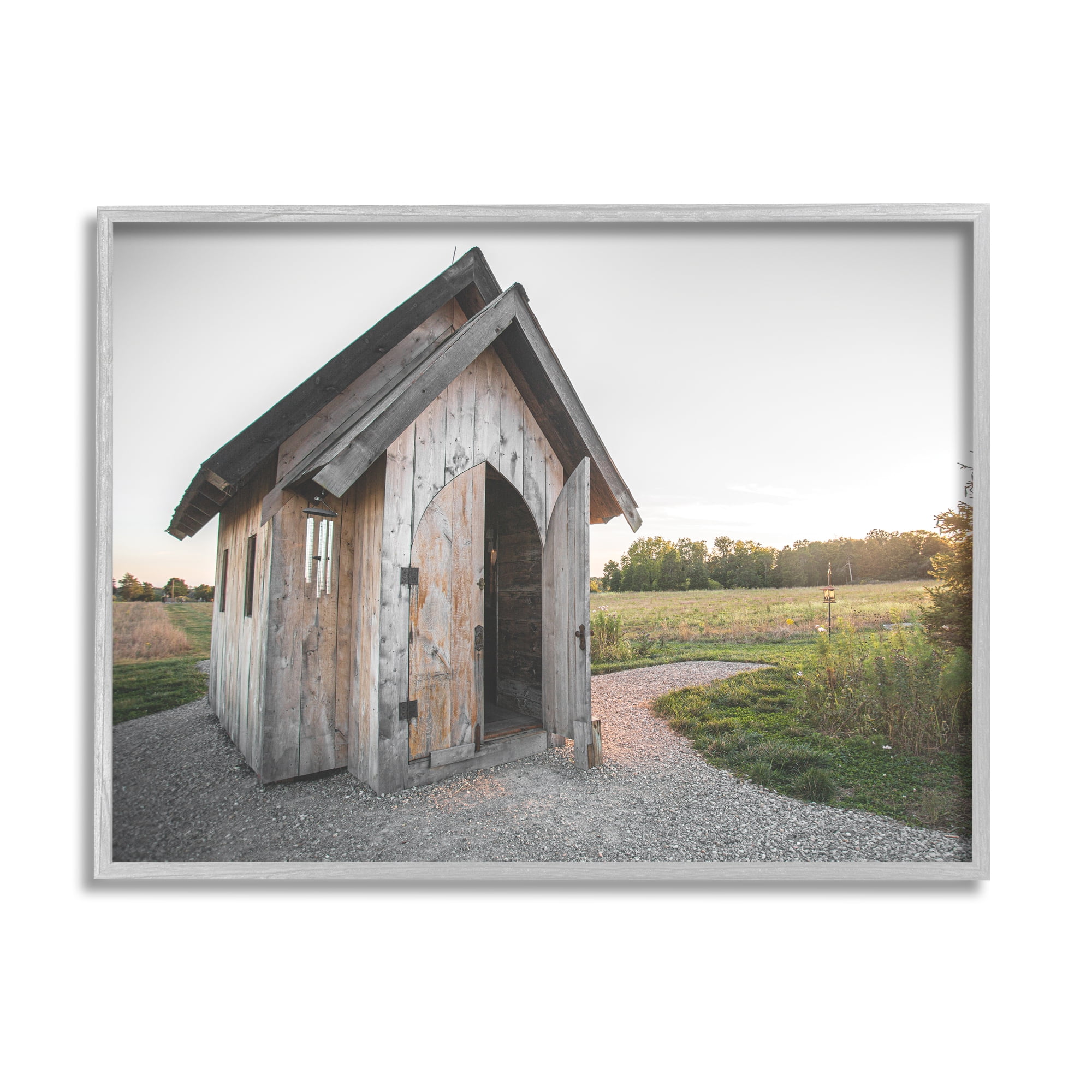 Stupell Industries Cabin at Sunset Nature Photography Gray Framed Art Print Wall Art, 20 x 16