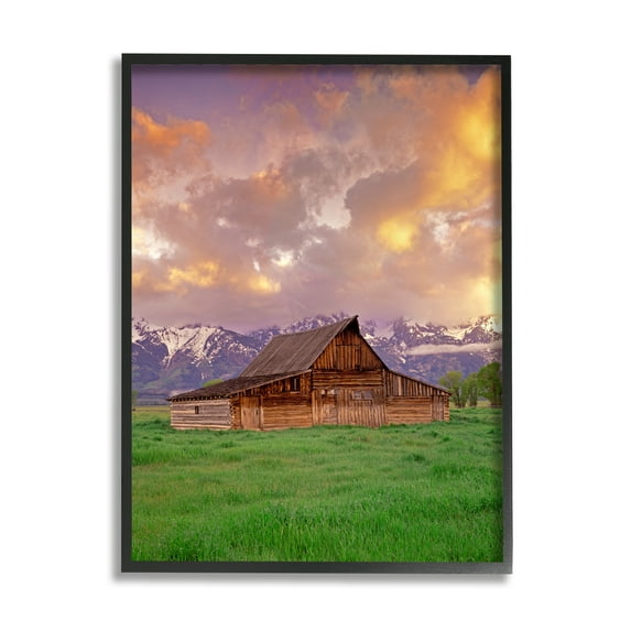 Stupell Industries Cabin in Mountain Landscape Nature Photography Black Framed Art Print Wall Art, 16 x 20