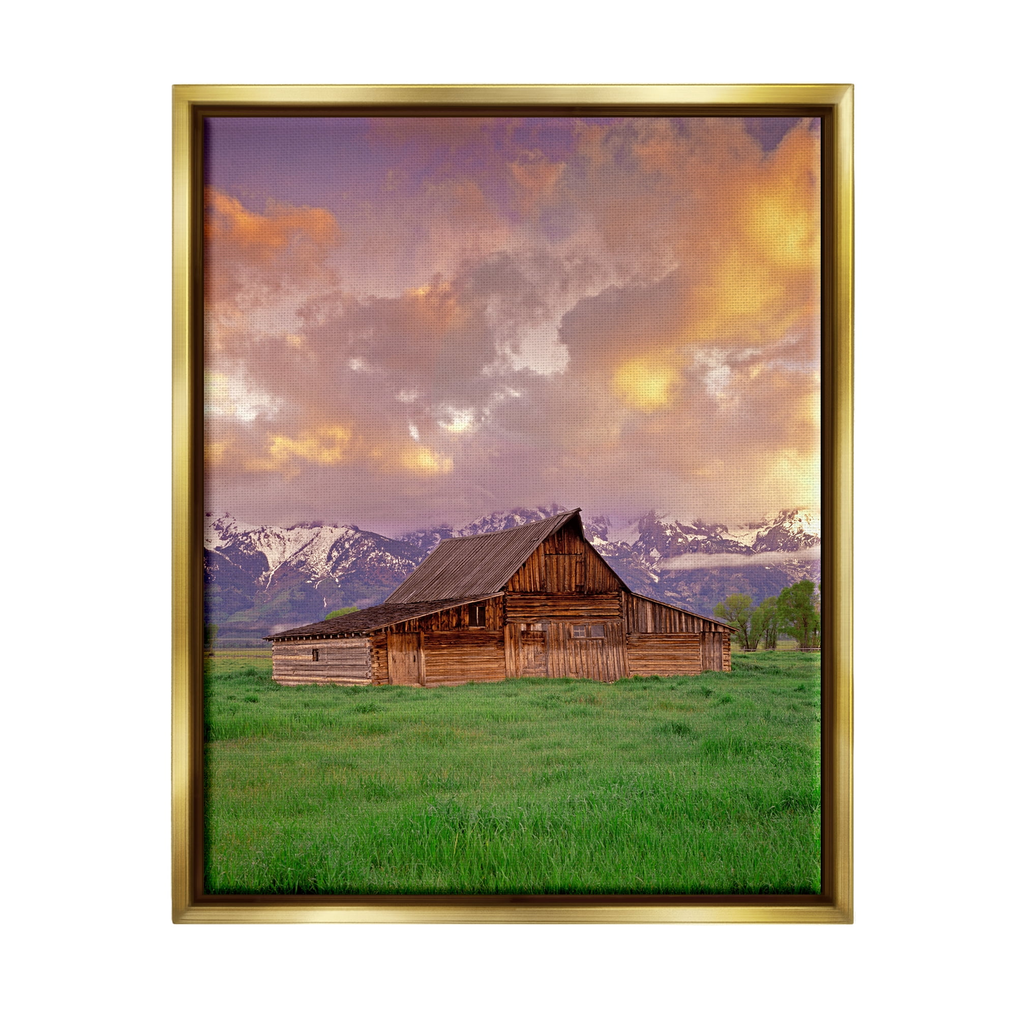 Stupell Industries Cabin in Mountain Landscape Nature Photography Gold Floater Framed Art Print Wall Art, 25 x 31