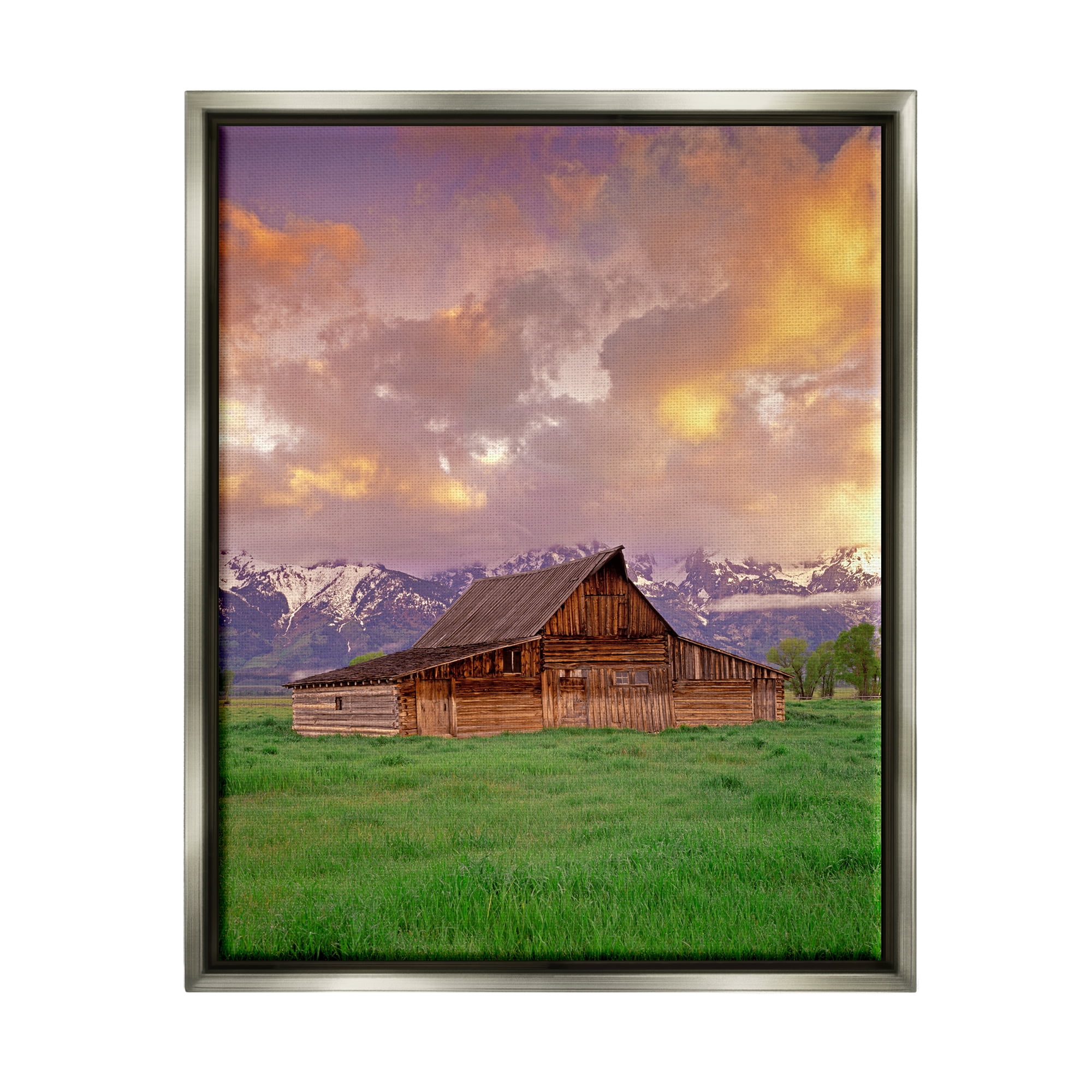 Stupell Industries Cabin in Mountain Landscape Nature Photography Gray Floater Framed Art Print Wall Art, 17 x 21