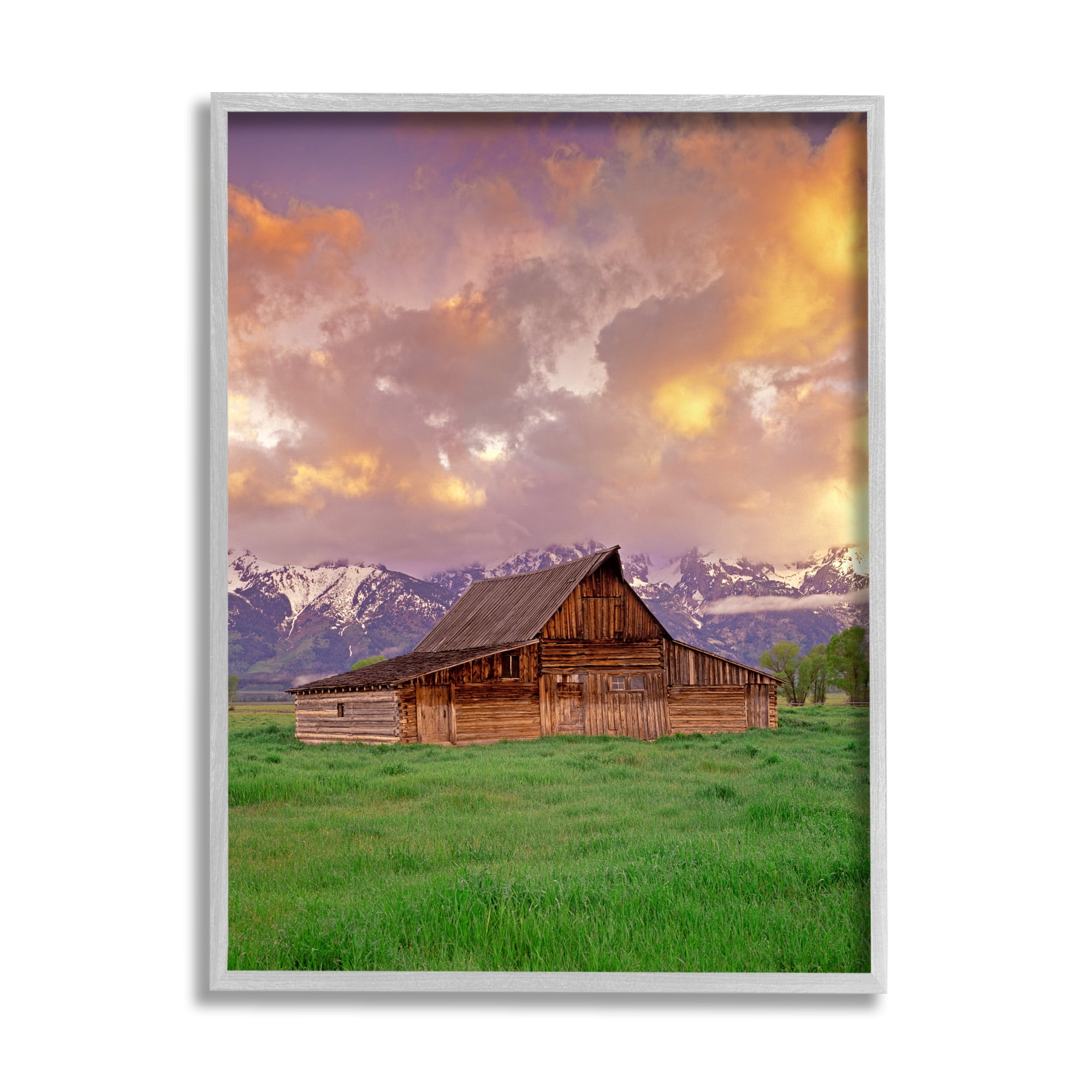 Stupell Industries Cabin in Mountain Landscape Nature Photography Gray Framed Art Print Wall Art, 24 x 30