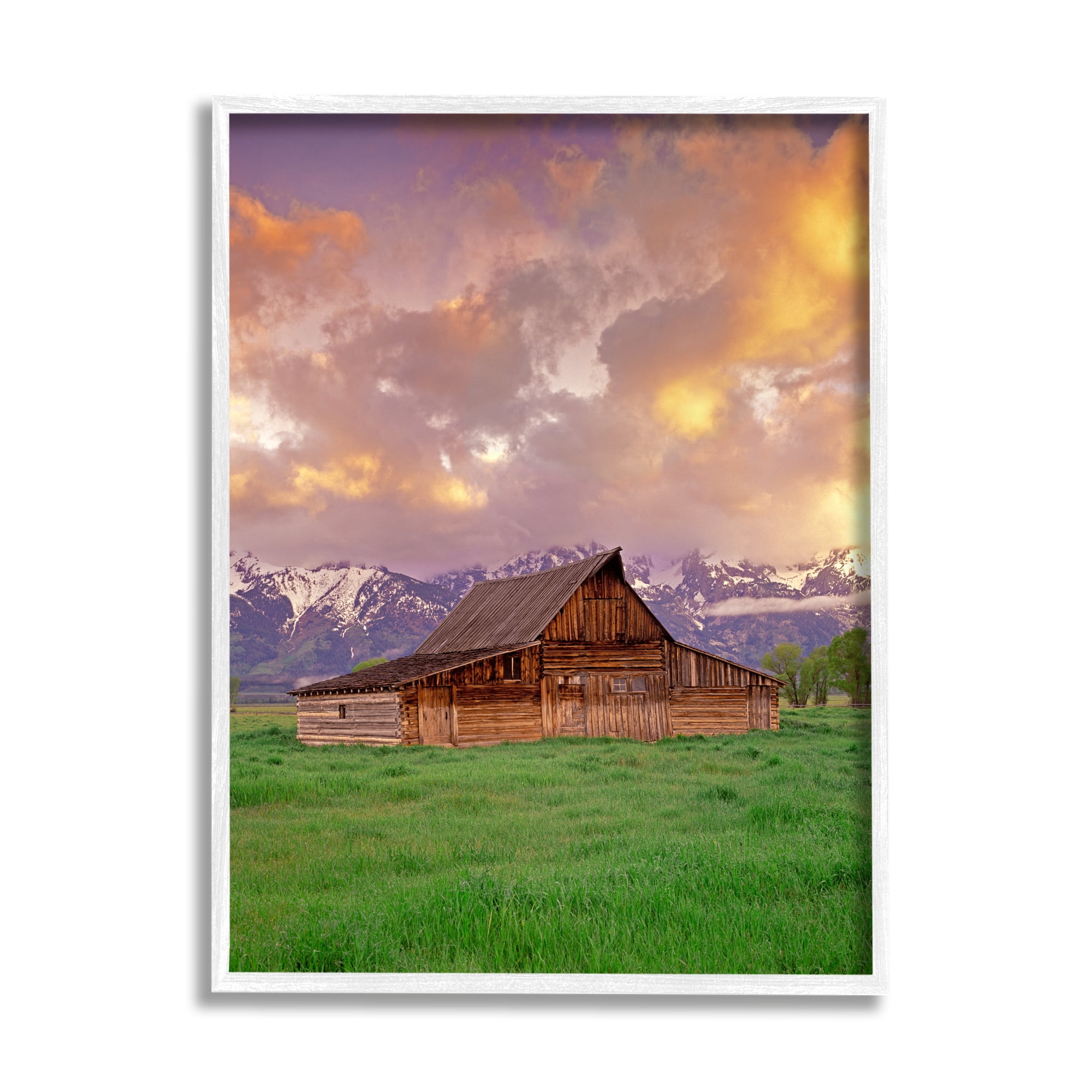 Stupell Industries Cabin in Mountain Landscape Nature Photography White Framed Art Print Wall Art, 24 x 30