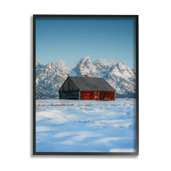 Stupell Industries Cabin in Snowy Mountains Landscape Photography Black Framed Art Print Wall Art, 11 x 14