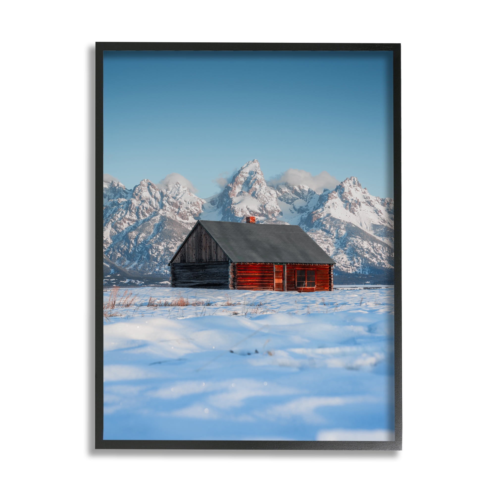 Stupell Industries Cabin in Snowy Mountains Landscape Photography Black Framed Art Print Wall Art, 24 x 30