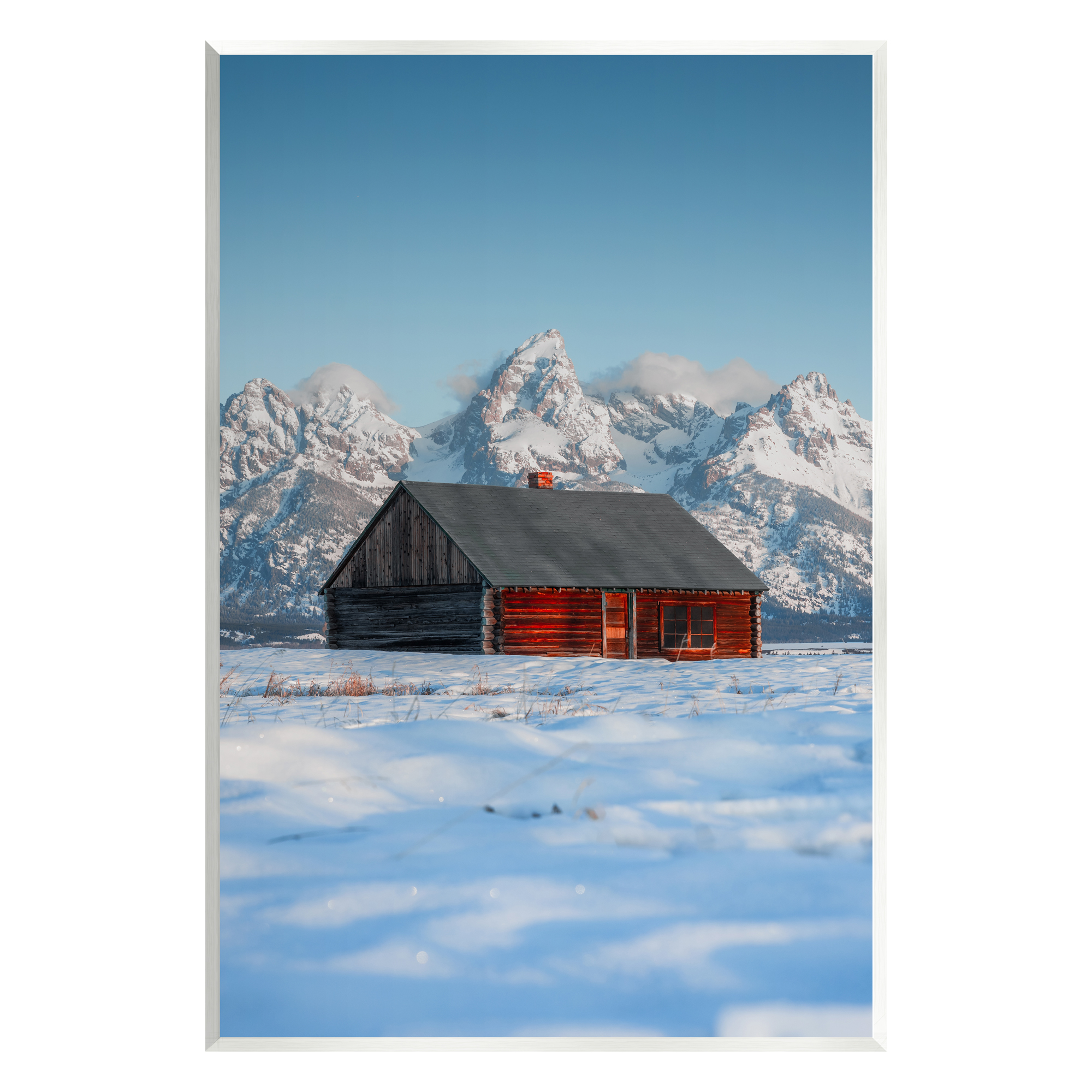 Stupell Industries Cabin in Snowy Mountains Landscape Photography Unframed Art Print Wall Art, 13 x 19