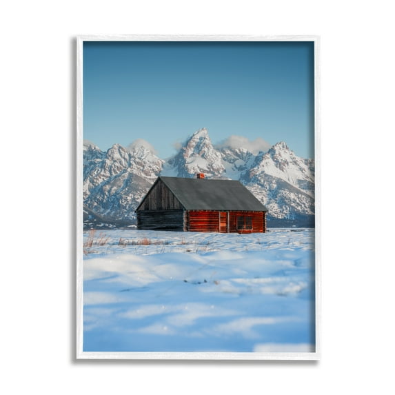Stupell Industries Cabin in Snowy Mountains Landscape Photography White Framed Art Print Wall Art, 16 x 20