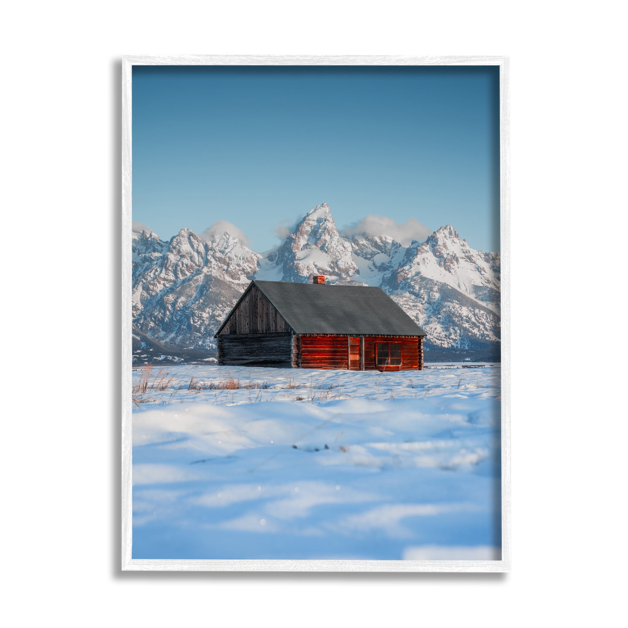 Stupell Industries Cabin in Snowy Mountains Landscape Photography White Framed Art Print Wall Art, 24 x 30