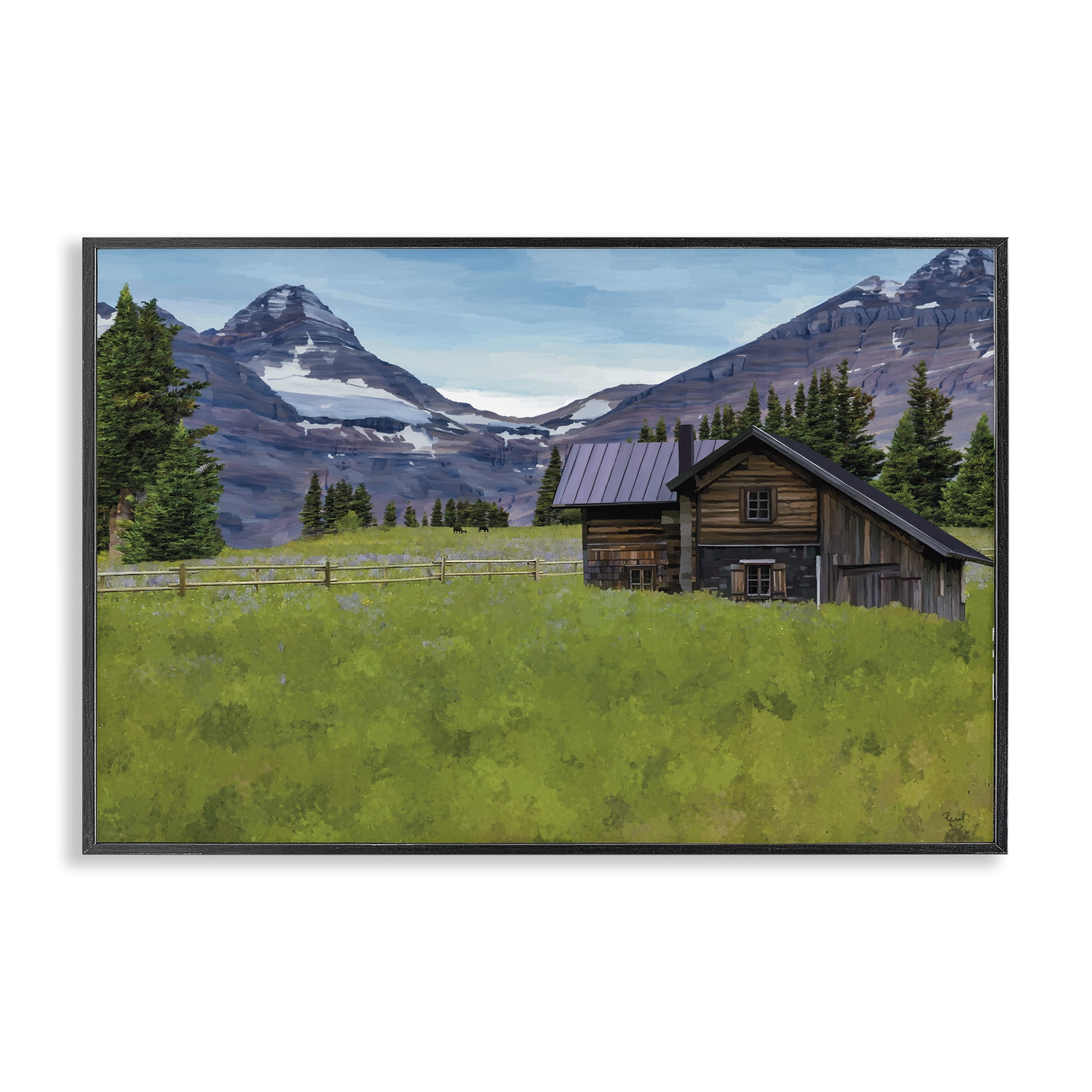 Stupell Industries Cabin on Ranch Landscape Landscape & Nature Painting Black Framed Art Print Wall Art, 30 x 20
