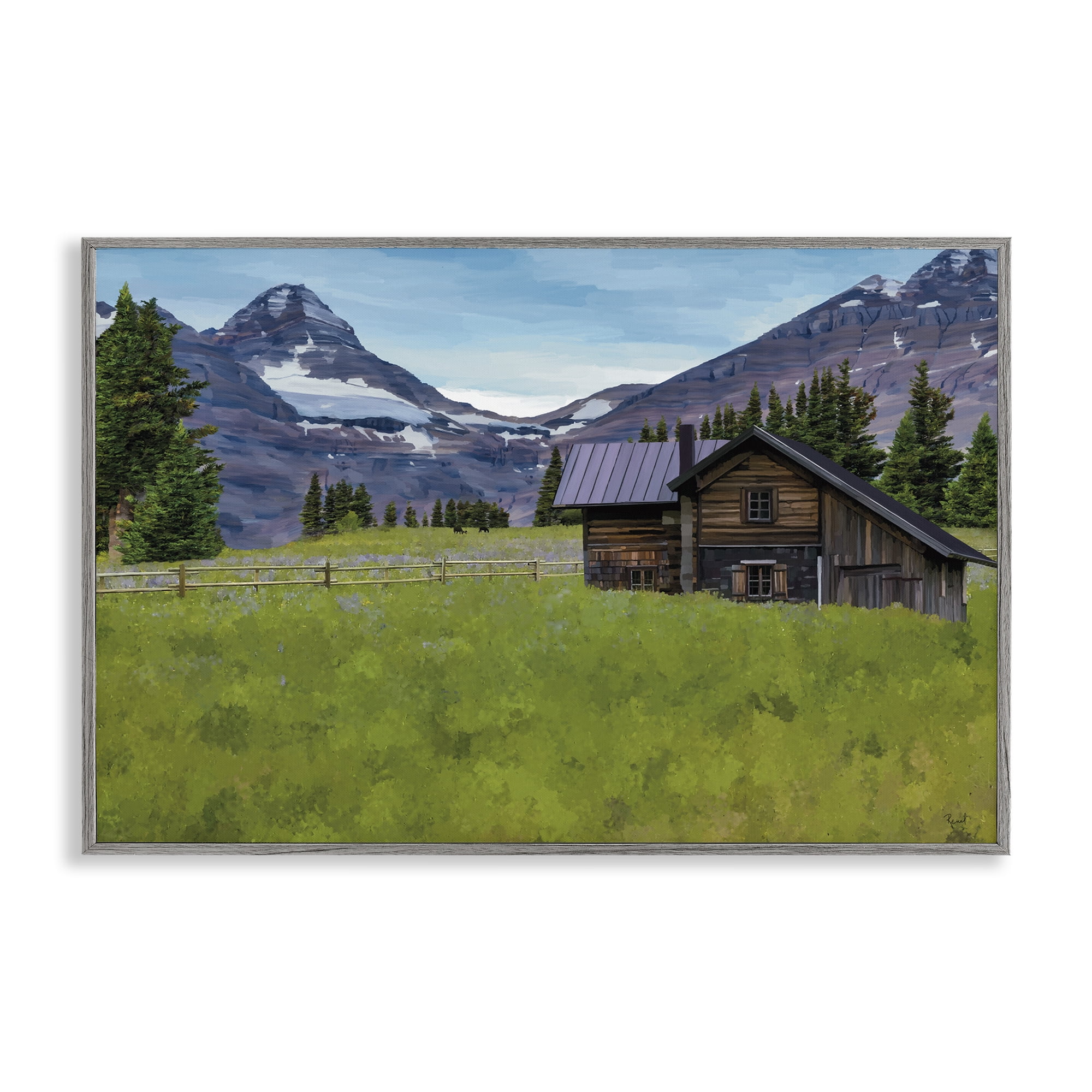 Stupell Industries Cabin on Ranch Landscape Landscape & Nature Painting Gray Framed Art Print Wall Art, 30 x 20