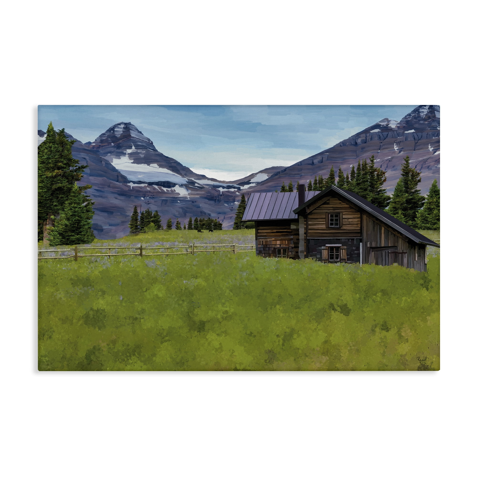 Stupell Industries Cabin on Ranch Landscape Landscape & Nature Painting Wrapped Canvas Art Print Wall Art, 24 x 16
