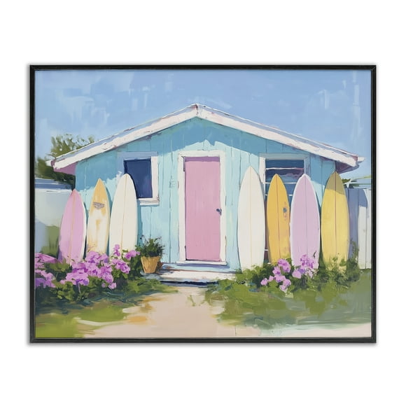 Stupell Industries Cabin with Pastel Surfboards Architecture Painting Black Framed Art Print Wall Art, 14 x 11