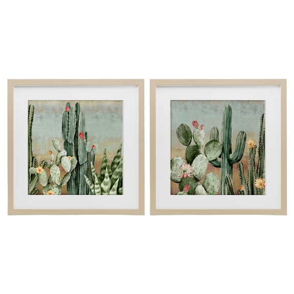 Stupell Industries Cactus Blooms Among Thorns 2 Piece Birch Framed Print Under Glass Set design by Luna Mavis, 16 x 16