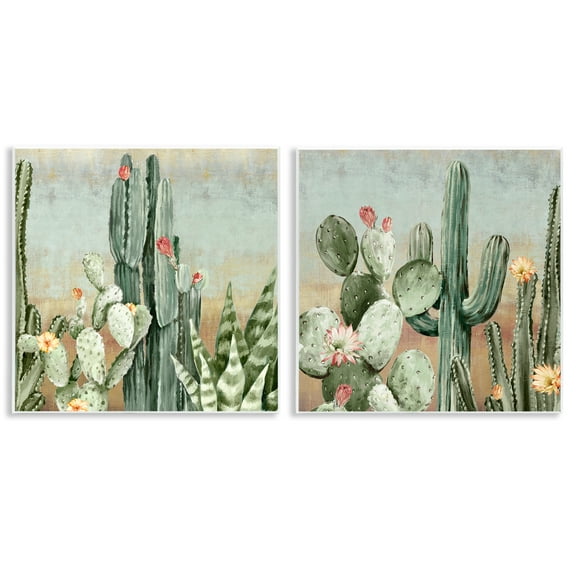 Stupell Industries Cactus Blooms Among Thorns 2 Piece Wall Plaque Art Set design by Luna Mavis, 12 x 12
