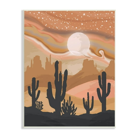 Stupell Industries Cactus Canyon Sandstorm Landscape Lunar Borealis Starry Sky,13 x 19, Design by Lisa Perry Whitebutton