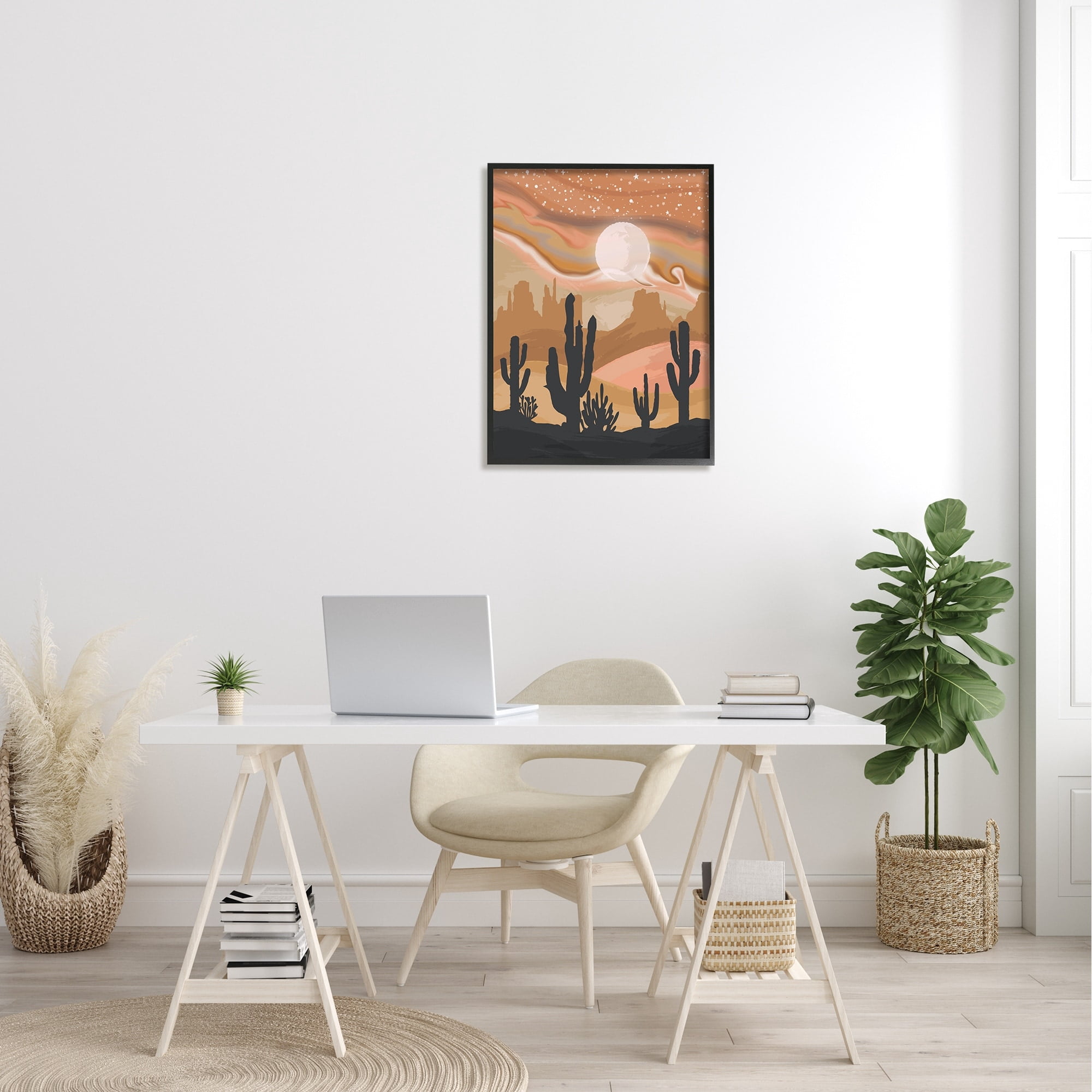 Cactus Canyon Sandstorm Landscape Lunar Borealis Starry Sky Landscape Graphic Art Framed Art Print Wall Art