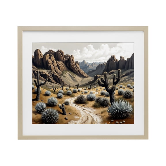 Stupell Industries Cactus Canyons Pathway Birch Framed Print Under Glass design by Tabz Jones, 13 x 16