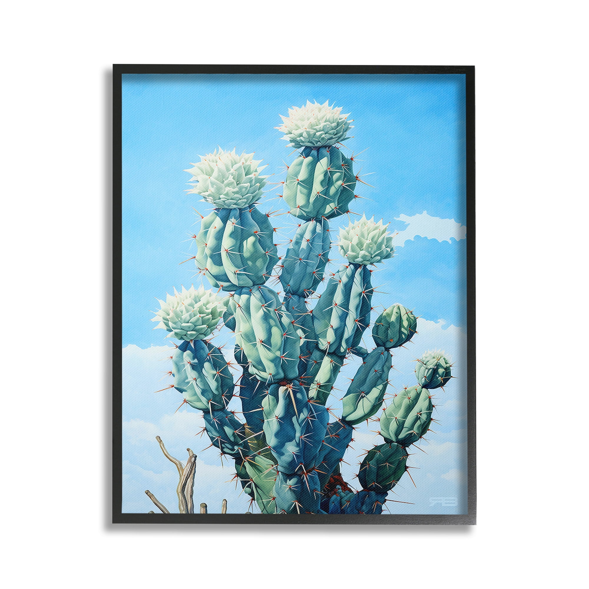Stupell Industries Cactus & Cloudy Sky Botanical & Floral Painting Black Framed Art Print Wall Art, 16 x 20