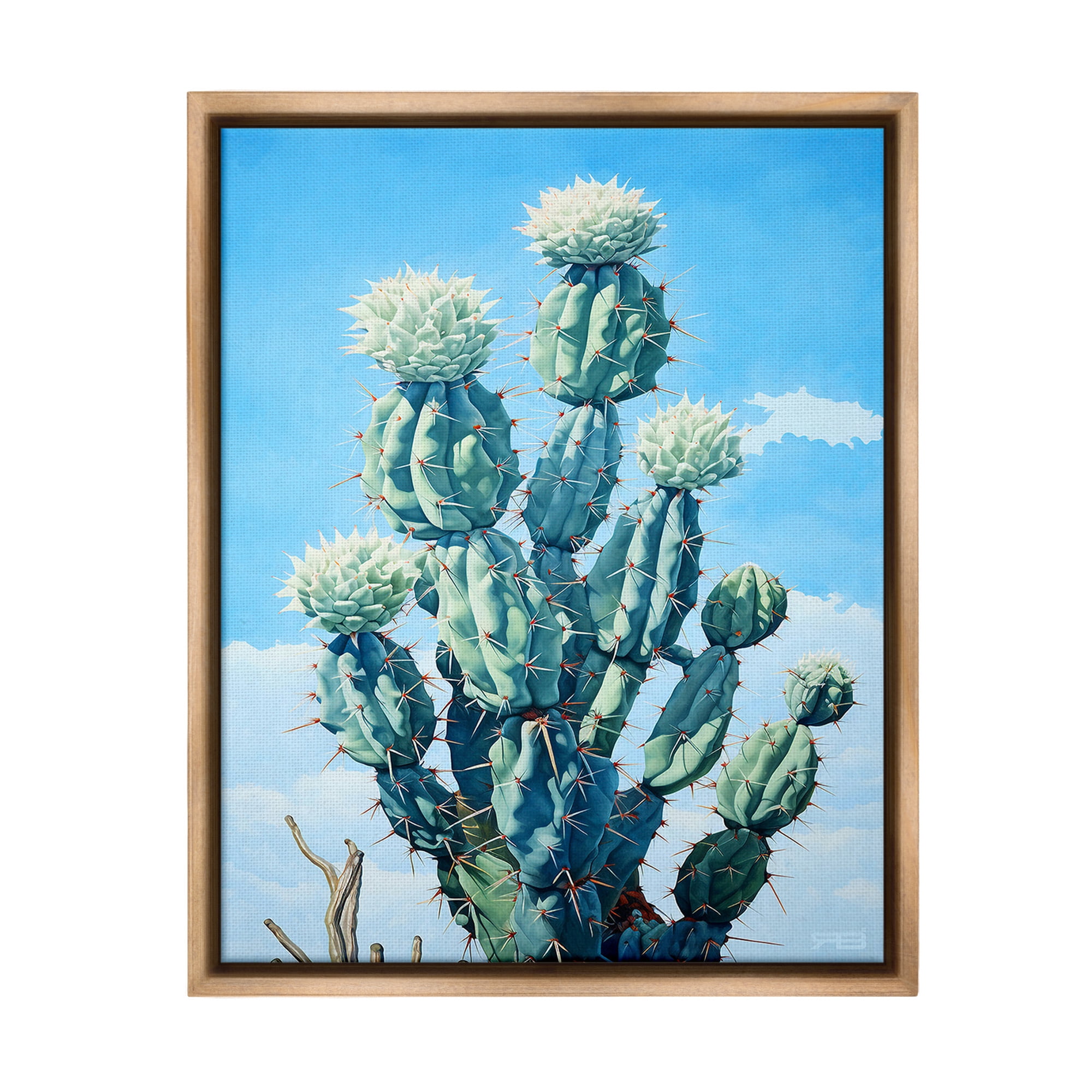 Stupell Industries Cactus & Cloudy Sky Botanical & Floral Painting Brown Floater Framed Canvas Art Print Wall Art, 17 x 21