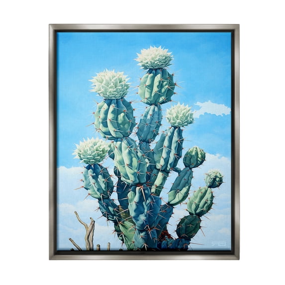 Stupell Industries Cactus & Cloudy Sky Botanical & Floral Painting Gray Floater Framed Canvas Art Print Wall Art, 25 x 31