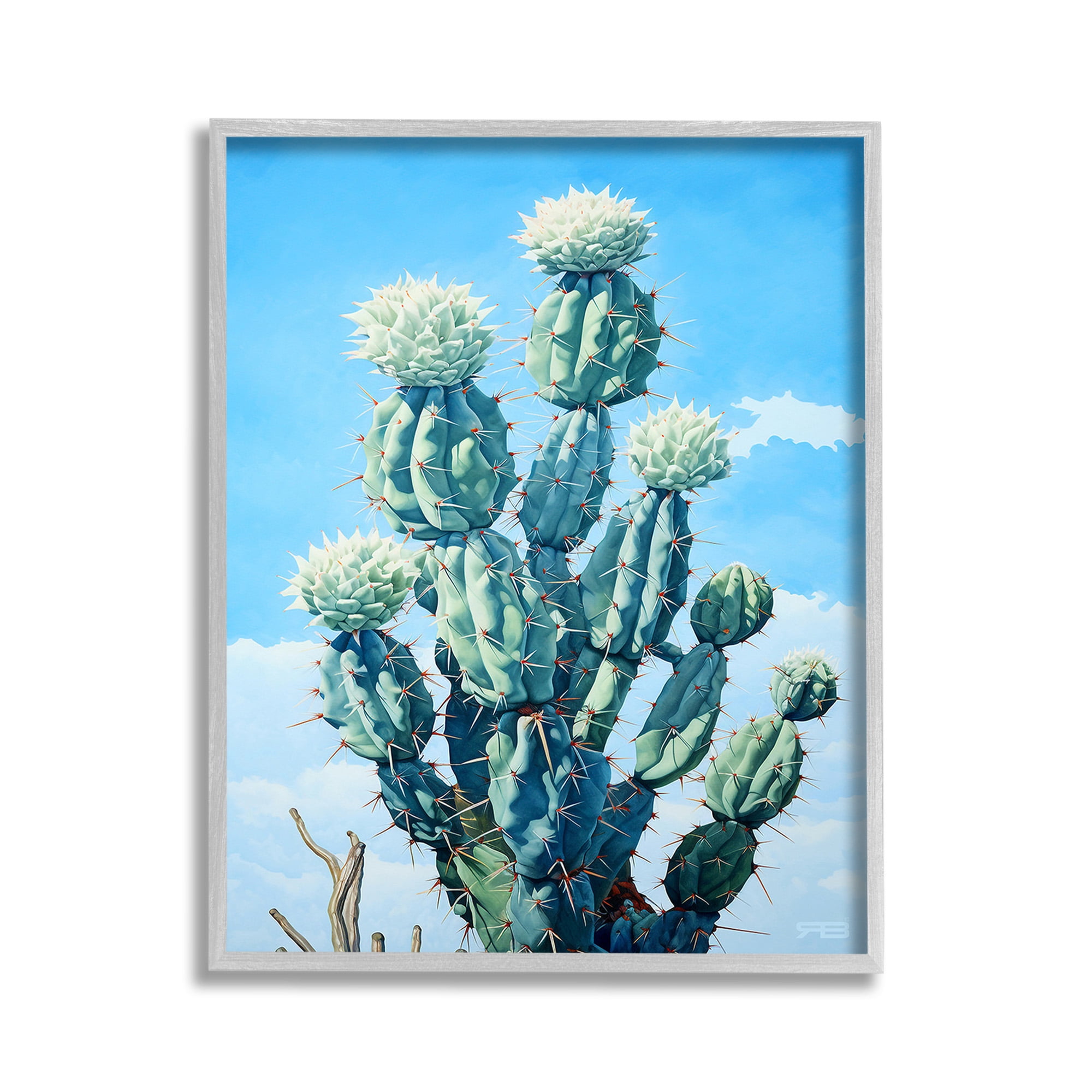 Stupell Industries Cactus & Cloudy Sky Botanical & Floral Painting Gray Framed Art Print Wall Art, 11 x 14