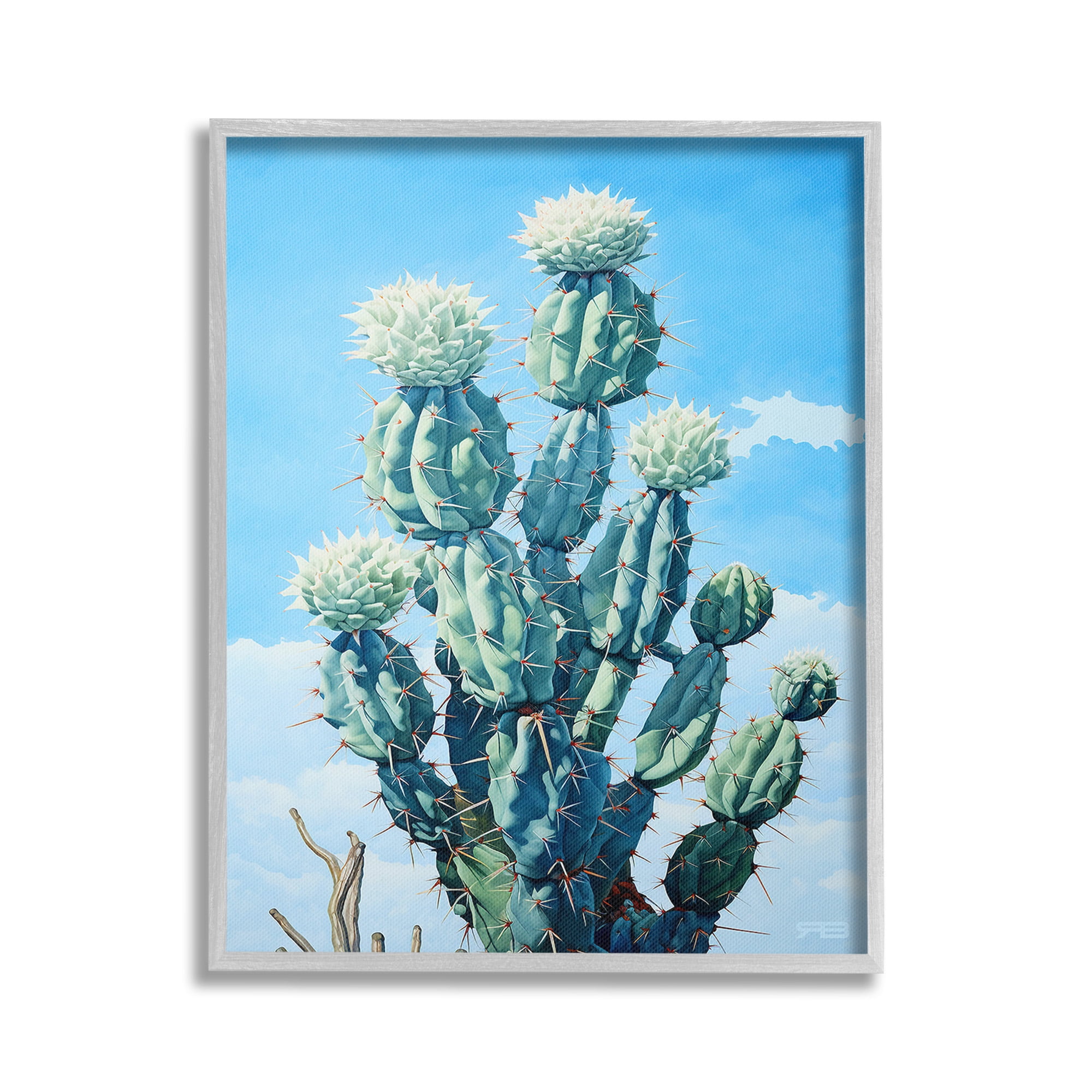 Stupell Industries Cactus & Cloudy Sky Botanical & Floral Painting Gray Framed Art Print Wall Art, 16 x 20