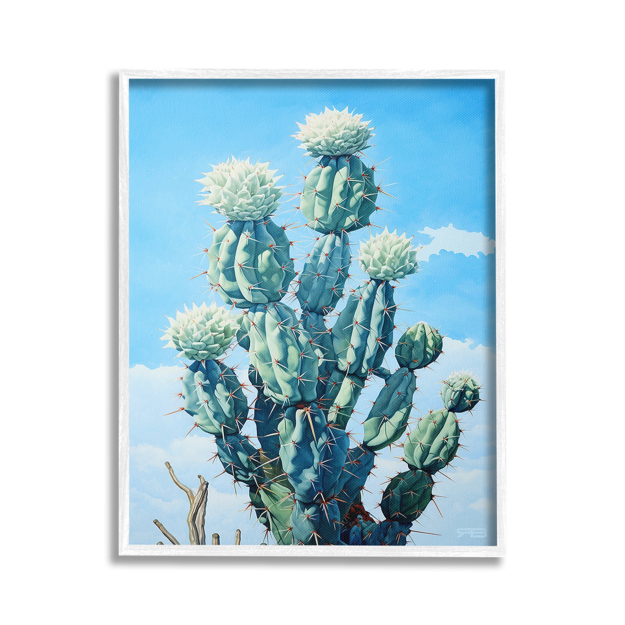 Stupell Industries Cactus & Cloudy Sky Botanical & Floral Painting White Framed Art Print Wall Art, 16 x 20