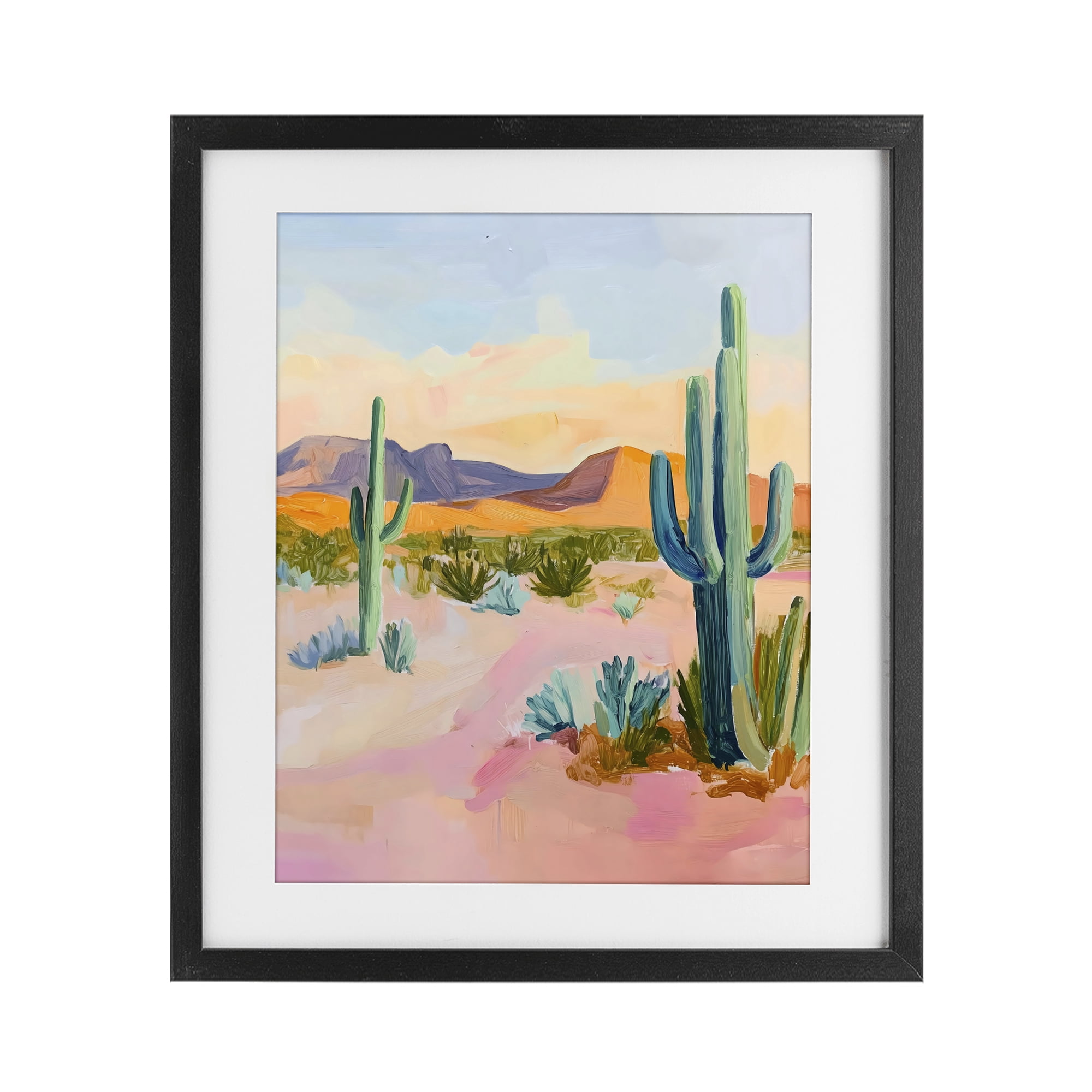 Stupell Industries Cactus Desert with Soft Sunset Black Framed Print Under Glass, design by The Prints Vibe