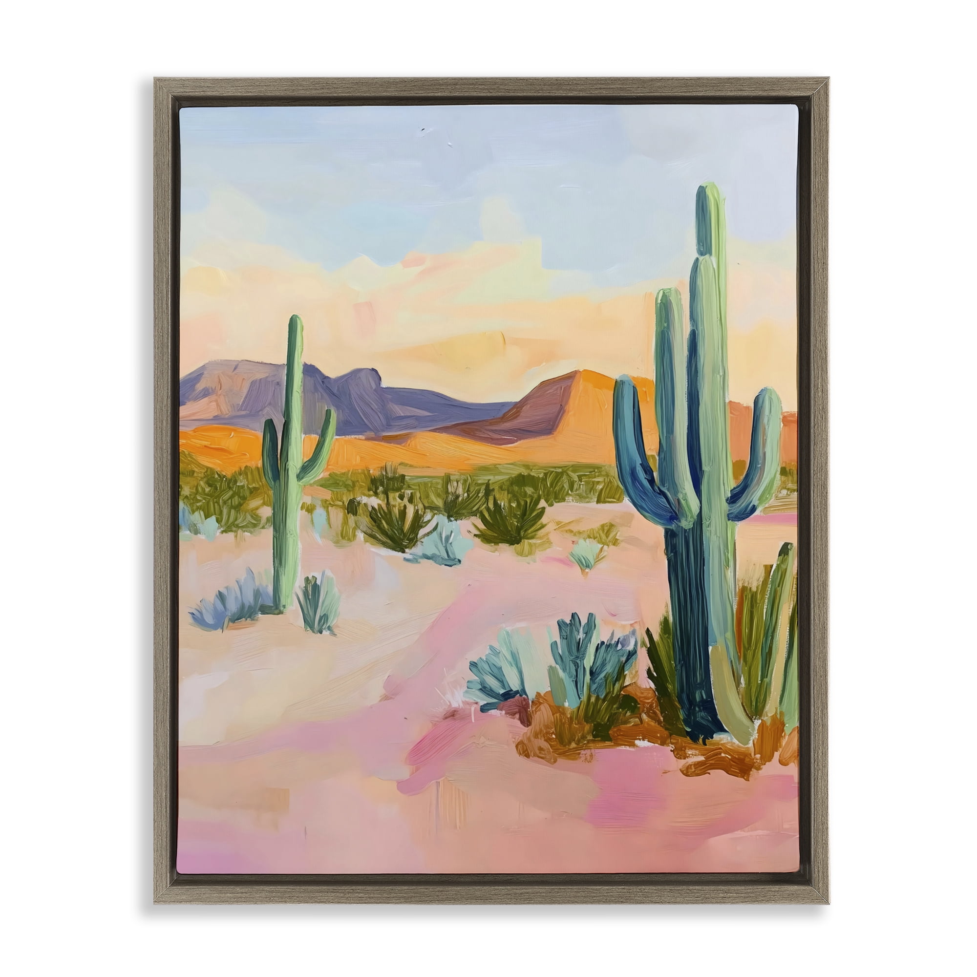 Stupell Industries Cactus Desert with Soft Sunset Brown Framed Floater Canvas Wall Art, design by The Prints Vibe