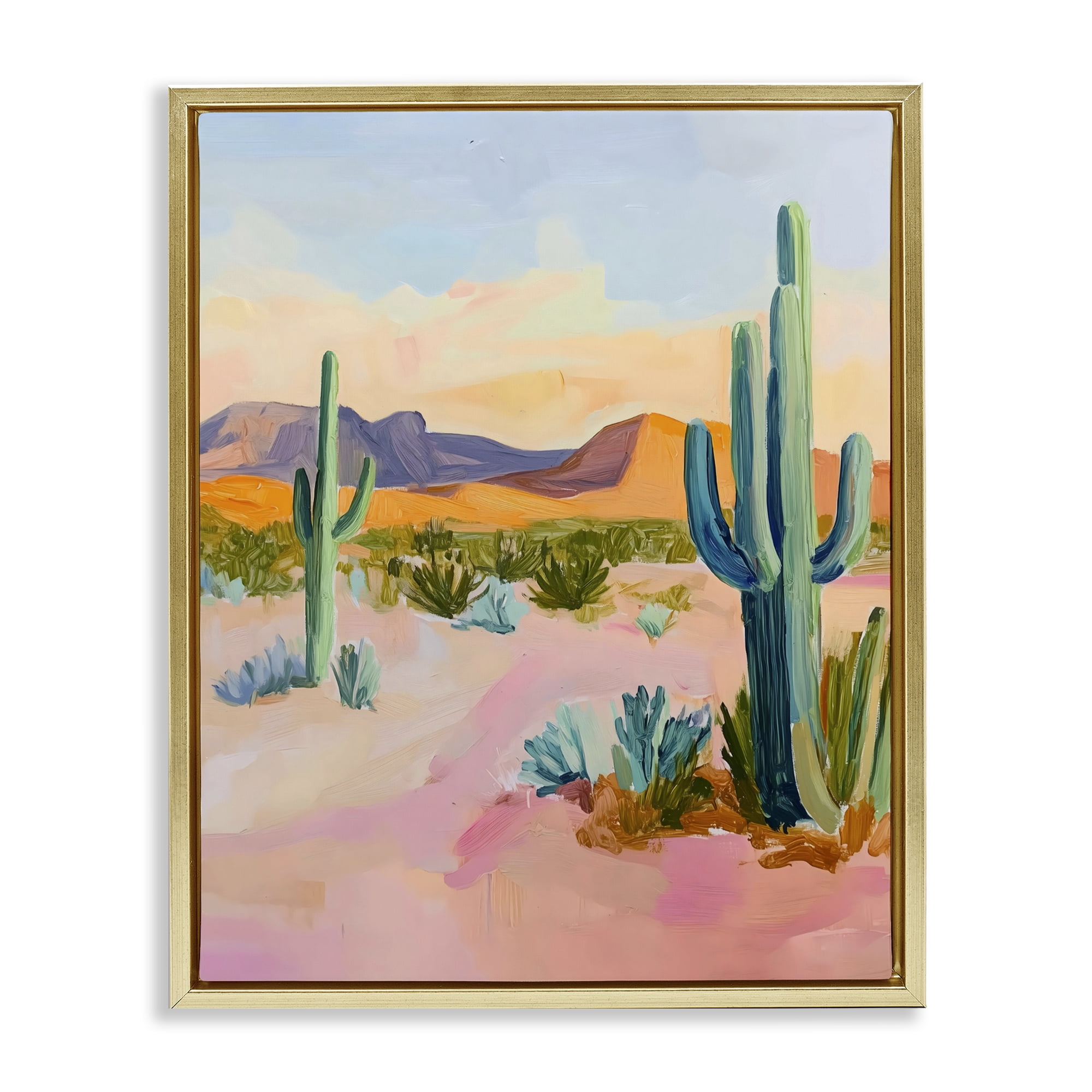Stupell Industries Cactus Desert with Soft Sunset Gold Framed Floater Canvas Wall Art, design by The Prints Vibe