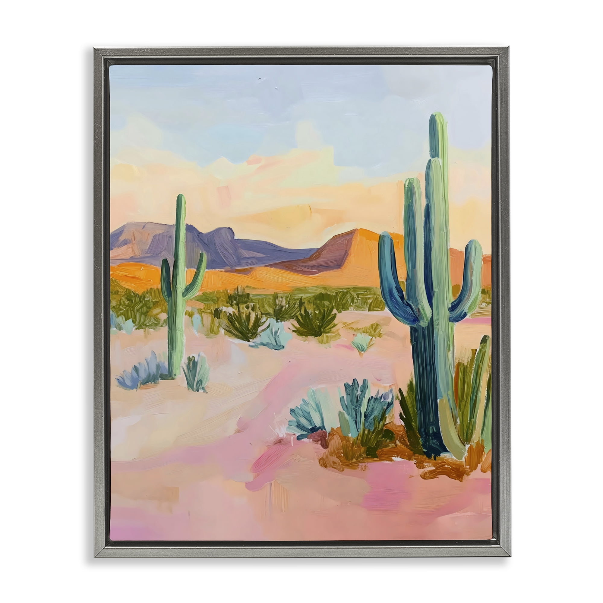 Stupell Industries Cactus Desert with Soft Sunset Gray Framed Floater Canvas Wall Art, design by The Prints Vibe